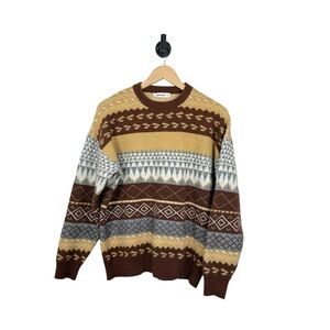 Aelfric Eden Men’s Vintage Print Grandpa Style Sweater Brown/Tan/Grey Size M